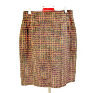 Vintage Adolfo International Wool Skirt Brown Plaid Knee Length Classic Size 10